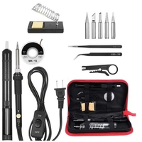 Kit de fer à souder 13 en 1 60 W Fer à souder à température réglable avec interrupteur marche/arrêt 5 embouts à souder Ventouse à dessouder Mèche à dessouder Pince à épiler antistatique Support de fer avec éponge de nettoyage Organiseur de po