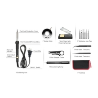 Kit de fer à souder 13 en 1 60 W Fer à souder à température réglable avec interrupteur marche/arrêt 5 embouts à souder Ventouse à dessouder Mèche à dessouder Pince à épiler antistatique Support de fer avec éponge de nettoyage Organiseur de po