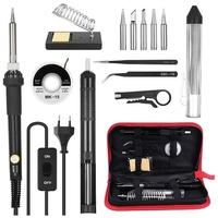 Kit de fer à souder 14 en 1 60W fer à souder à température réglable avec interrupteur marche / arrêt 5pcs conseils de soudure ventouse dessoudage mèche fil à souder pince à épiler antistatique support de fer avec éponge de nettoyage organisateu