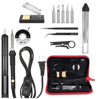Kit de fer à souder 14 en 1 60W fer à souder à température réglable avec interrupteur marche / arrêt 5pcs conseils de soudure ventouse dessoudage mèche fil à souder pince à épiler antistatique support de fer avec éponge de nettoyage organisateu