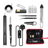 Kit de fer à souder 14 en 1 60W fer à souder à température réglable avec interrupteur marche / arrêt 5pcs conseils de soudure ventouse dessoudage mèche fil à souder pince à épiler antistatique support de fer avec éponge de nettoyage organisateu