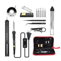 Kit de fer à souder 14 en 1 60W fer à souder à température réglable avec interrupteur marche / arrêt 5pcs conseils de soudure ventouse dessoudage mèche fil à souder pince à épiler antistatique support de fer avec éponge de nettoyage organisateu