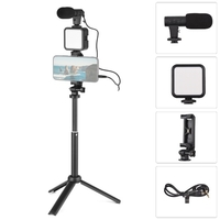 Kit de prise de vue Vlog Mini lampe vidéo LED + Microphone à condensateur super cardio de + Clip de téléphone rotatif + Trépied + Obturateur à distance