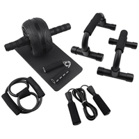 Kit de rouleaux de roue AB Ensemble de roues abdominales avec barre de poussée,  corde à sauter,  pince à main et genouillère,  équipement d