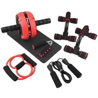 Kit de rouleaux de roue AB Ensemble de roues abdominales avec barre de poussée,  corde à sauter,  pince à main et genouillère,  équipement d