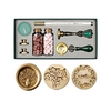 Kit de sceau de cire rétro Perles de cire à cacheter Cuillère de fusion de cire Timbre de sceau de cire Bougie Tête de cuivre remplaçable Stylo métallique pour enveloppes Cartes de lettre Invitations de mariage Emballage Cadeau d