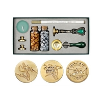 Kit de sceau de cire rétro Perles de cire à cacheter Cuillère de fusion de cire Timbre de sceau de cire Bougie Tête de cuivre remplaçable Stylo métallique pour enveloppes Cartes de lettre Invitations de mariage Emballage Cadeau d