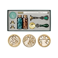 Kit de sceau de cire rétro Perles de cire à cacheter Cuillère de fusion de cire Timbre de sceau de cire Bougie Tête de cuivre remplaçable Stylo métallique pour enveloppes Cartes de lettre Invitations de mariage Emballage Cadeau d