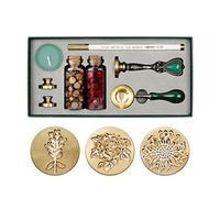 Kit de sceau de cire rétro Perles de cire à cacheter Cuillère de fusion de cire Timbre de sceau de cire Bougie Tête de cuivre remplaçable Stylo métallique pour enveloppes Cartes de lettre Invitations de mariage Emballage Cadeau d