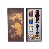 Kit de sceau de cire vintage avec boîte-cadeau Perles de cire à cacheter Cachet de sceau de cire Cuillère à fusion de cire Bougie pour cartes Enveloppes Invitations de mariage Carte postale Emballage cadeau Décoration d