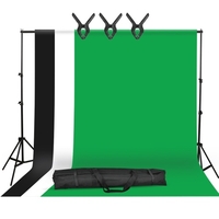 Kit de toile de fond de photographie de studio avec support de support en métal 2 * 3 m / 6, 6 * 10 pieds + 3 pièces de fond 1, 6 * 3 m / 5, 2 * 10 pieds (noir / blanc / vert) + pinces de toile de fond 3 pièces + sac de transport