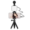 Kit de Vlogging pour smartphone Support de téléphone pour trépied + Microphone + Lampe vidéo + Clip + Câble audio TRS à TRRS 3, 5 mm Batterie au lithium rechargeable intégrée