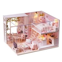 Kit maison de poupée miniature bricolage bricolage 3D House House en bois (avec cache anti-poussière-sans boîte à musique)