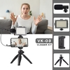 Kit vidéo portable pour smartphone avec plate-forme vidéo pour téléphone avec lumière de remplissage LED 5500K / 3200K + microphone cardio de + support de téléphone réglable + mini trépied à rotule de bureau pour téléphone Enregistrement vid