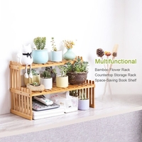 KKmoon Multi-Function DIY Desktop 2-Tier Bamboo Storage Rack Balcony Flower Rack (37cm & 2 Layers)