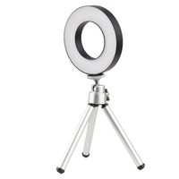 Lampe annulaire de 9 cm/3, 5 pouces pour ordinateur portable Lampe de cercle tricolore avec trépied de bureau 3200K-6000K 10 luminosité réglable pour diffusion en direct/conférence/maquillage