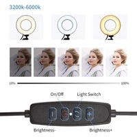 Lampe annulaire de 9 cm/3, 5 pouces pour ordinateur portable Lampe de cercle tricolore avec trépied de bureau 3200K-6000K 10 luminosité réglable pour diffusion en direct/conférence/maquillage