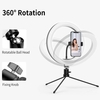 Lampe annulaire de bureau USB 10 pouces avec 3 modes de couleur/10 niveaux de luminosité/alimentation flexible/rotule rotative à 360 °/support de téléphone/trépied