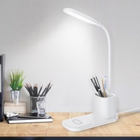 Lampe de bureau FLS avec chargeur sans fil Lampe de bureau flexible à intensité variable à 360 ° avec 2 modes de couleur/porte-stylo Lampe de lecture à commande tactile