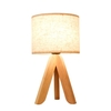 Lampe de chevet en bois LED lampe de table trépied abat-jour en lin blanc vintage pour chambre salon douille E27 (ampoule non incluse)