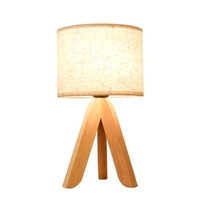 Lampe de chevet en bois LED lampe de table trépied abat-jour en lin blanc vintage pour chambre salon douille E27 (ampoule non incluse)