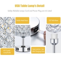 Lampe de table en cristal Tomshine avec prise et deux ports USB