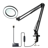 Lampe de table flexible à pince Tomshine avec 8x loupe bras oscillant LED à intensité variable Lampe de bureau 3 modes de couleur et 10 niveaux de luminosité Lecture Travail Étude de la lumière