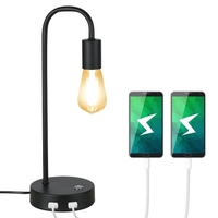 Lampe de table industrielle Tomshine avec deux ports de charge USB Lampe de chevet vintage à intensité variable en continu pour salon de chambre (ampoule incluse)