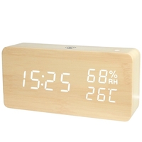 LED Numérique Réveil En Bois APP Contrôle Temps / Température / Humidité / Affichage De La Date Horloge De Bureau Électronique 4 Niveaux Luminosité Contrôle Sonore Charge USB ou Batterie