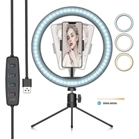 LED Ring Light Dimmable Desktop Fill in Light 3 Modes 10 niveaux de luminosité avec support de téléphone mini trépied