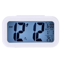 LED Réveil numérique Répétition Snooze Capteur activé par la lumière Rétroéclairage Heure Date Affichage de la température Blanc