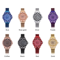 Les femmes en cristal à la mode regardent cadran de fleur visage montre Maganet montre-bracelet avec bande de sangle tissée