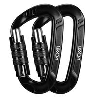 Lixada 2 pièces 12KN mousqueton Clips anneau en D clé de verrouillage sécurité pour Camping escalade randonnée