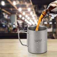Lixada 220ml Titane Double Tasse Tasse À Thé En Tasse À Café Avec Tasse À Thé Avec Poignée Pliable