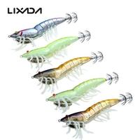 Lixada 5 pcs 12 cm / 21g Noctilucent Pêche Crevettes Lure Crevettes Calmar Appât Dur Artificielle De Pêche Ensemble avec Squid Jigs Crochet Plomb Poids
