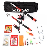 Lixada moulinet de canne à pêche Combo Kit complet avec 2 pièces 2.1 m cannes à pêche télescopiques 2 pièces moulinets de filature leurres de pêche crochets accessoires sac de pêche