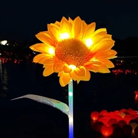 Lot de 2 lampes solaires LED tournesol dégradé coloré lampes de jardin blanc chaud lampe décorative étanche marche/arrêt automatique lampe de paysage pour terrasse extérieure pelouse mariage fête cour