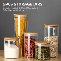 Lot de 5 bocaux en verre avec 24 étiquettes et marqueurs en verre avec couvercle hermétique en bambou empilable pour bonbons,  riz,  sucre,  farine,  pâtes,  noix,  bocaux à épices