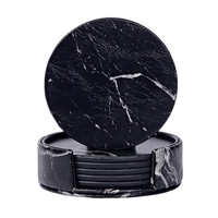 Lot de 6 sous-verres en cuir PU avec support sous-verres ronds et carrés sous-verres de bière pour boissons