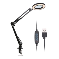 Loupe Loupe avec 64 LED Pince Pince Lumière Grossissement 8X 10 Niveaux Luminosité Réglable Dimmable 3 Couleurs Température Changeant Lampe de Bureau USB Alimenté Fonctionné avec Support de Support Flexible Pliable Angle d