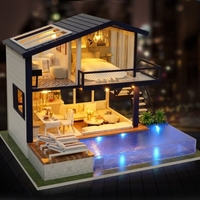 Maison de poupée en bois Miniatures Kit de bricolage Maison Boîte de puzzle en bois drôle avec couvercle,  lumière LED et mouvement musical,  décoration de la maison enfants jouet cadeau