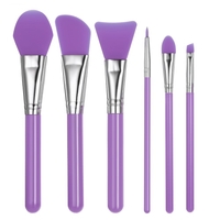 Maquillage 6pcs silicone brosse de masque facial Brosses Fondation cosmétiques fard à paupières brosse à sourcils Kit avec poignée en plastique violet