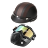 Masque mortorcycle détachable lunettes et bouche filtre + demi-casque ouvert en cuir avec visière UV lunettes 54-60cm