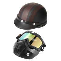 Masque mortorcycle détachable lunettes et bouche filtre + demi-casque ouvert en cuir avec visière UV lunettes 54-60cm