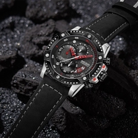 MEGIR 2130 Rugged Militaire Quartz Hommes Montre 3ATM Étanche Sport Montre Homme Calendrier Sub-Dials Chronographe Montre pour Hommes avec Bracelet En Cuir Bande