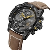 MEGIR 2130 Rugged Militaire Quartz Hommes Montre 3ATM Étanche Sport Montre Homme Calendrier Sub-Dials Chronographe Montre pour Hommes avec Bracelet En Cuir Bande