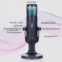 Microphone à condensateur USB Microphone RVB de bureau avec support Ordinateur PC Microphone Plug & Play avec lumières colorées Contrôle du volume Connexion casque pour la surveillance audio pour l