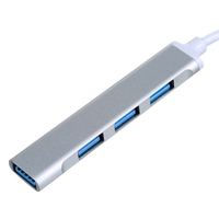 Mini adaptateur portable Type-C vers USB Hub 4-en-1 avec ports USB2.0/USB3.0 Adaptateur OTG Type-C mâle vers USB femelle,  argent