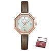MINI FOCUS Montre à quartz pour femme Boîtier octogonal Montres de mode pour femmes avec bracelet en cuir de diamants en cristal 3ATM Bracelets féminins imperméables pour les affaires et la vie"idienne (boîte emballée)