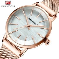 MINI FOCUS Montre à quartz pour femmes Montres de mode pour femmes avec Fritillaria Surface Bracelet en maille d